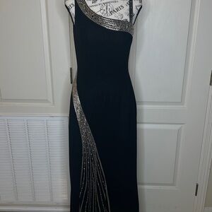 Aspeed Black and Gold Asymmetric Prom Dress